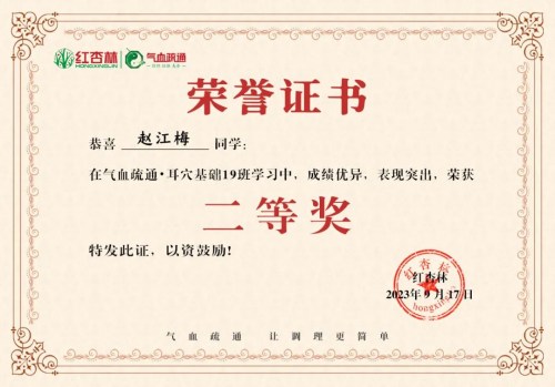 氣血疏通耳穴班二等獎(jiǎng)證書 氣血疏通耳穴班二等獎(jiǎng)證書