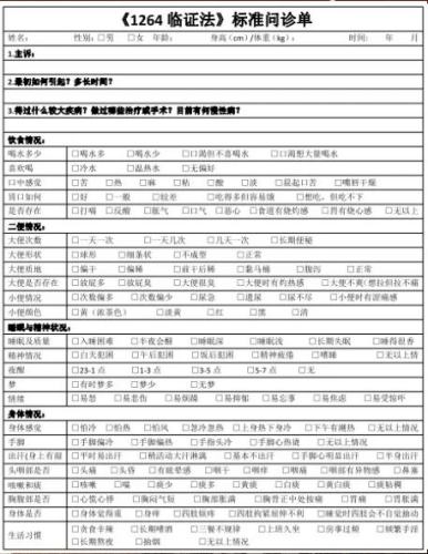 1264臨證法問診單 1264臨證法問診單